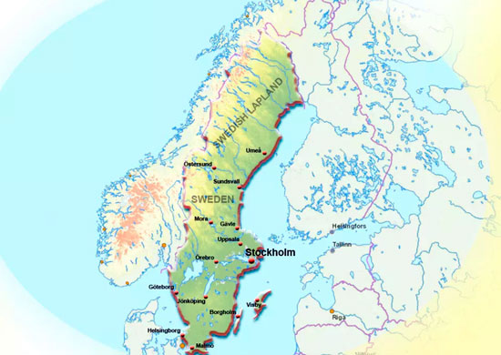 Карта южной швеции